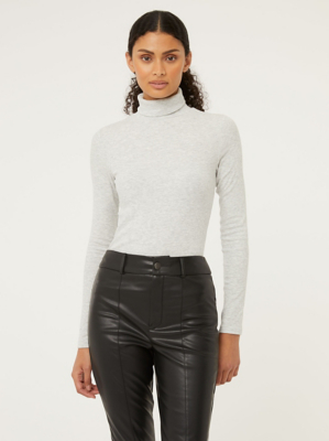 Grey Ribbed Roll Neck Top | Women | George at ASDA