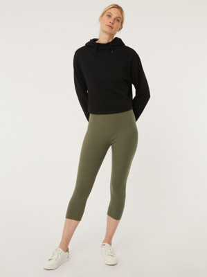 Khaki Ribbed Cropped Leggings Women at ASDA