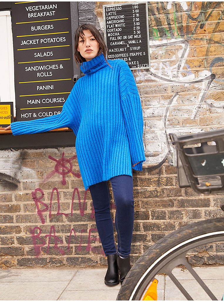 Roll neck sweater with contrasting bands Ellis Light Blue