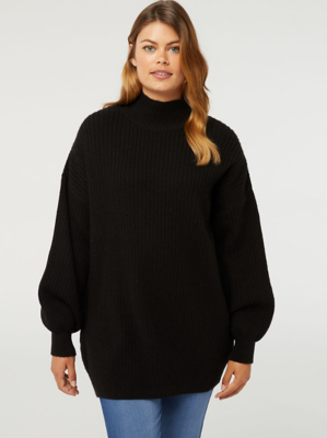 Black Funnel Neck Ribbed Jumper Women at ASDA
