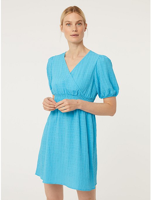 Blue Textured Wrap Mini Dress | Women | George at ASDA