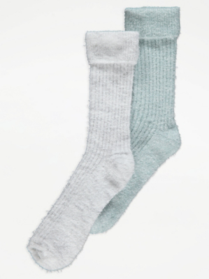 Eyelash Knit Ribbed Socks 2 Pack Women at ASDA