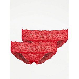 Red Lace Bandeau Brief Knickers 2 Pack, Lingerie