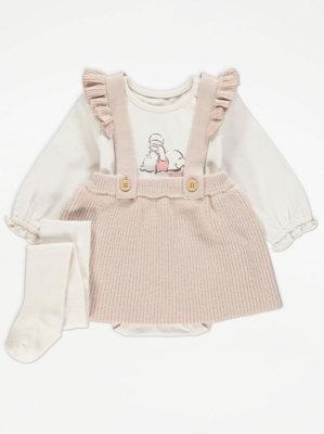 Disney Winnie The Pooh Pink Knitted Pinafore Dress 3 Piece Outfit