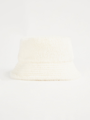 Cream Furry Bucket Hat Kids at ASDA