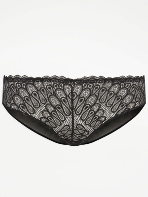 Entice Black Peacock Lace Brazilian Knickers Women at ASDA