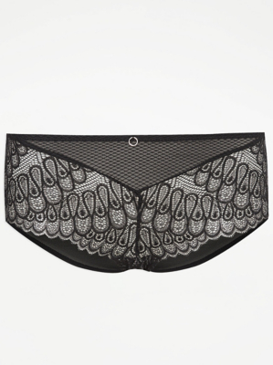 Entice Black Peacock Lace Short Knickers Women at ASDA