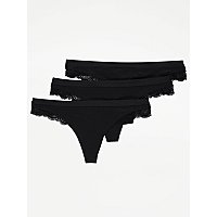 Black Lace Comfort Thongs 3 Pack | Women | George at ASDA