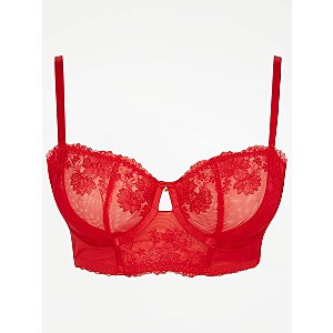 Entice Red Embroidered Non Padded Longline Bra | Women | George at ASDA