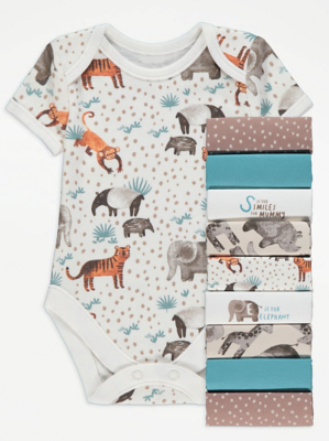 Safari Animal Bodysuits 10 Pack Baby at ASDA