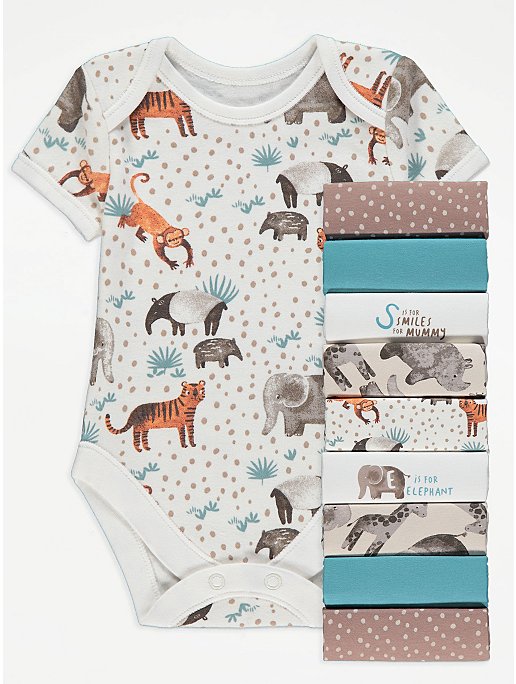 Safari Animal Bodysuits 10 Pack | Baby | George at ASDA