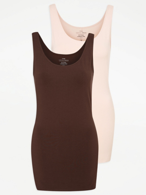 Assorted Nude Longline Vests 2 Pack Women at ASDA