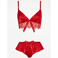 Red Satin Bralette and Knickers 2 Piece Set | Women | George at ASDA