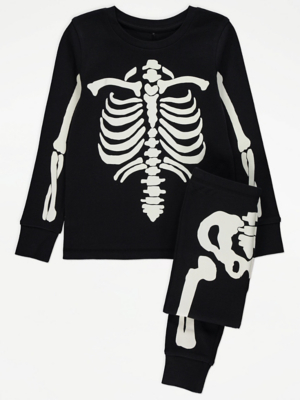 Halloween Skeleton Print Glow In The Dark Pyjamas Kids at ASDA