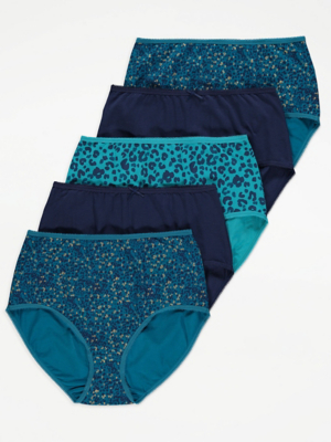 Assorted Blue Leopard Print Full Brief Knickers 5 Pack Women