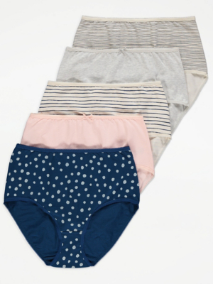 Assorted Blue Spot and Stripe Full Brief Knickers 5 Pack Women