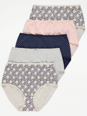 Assorted Print Full Brief Knickers 5 Pack Lingerie at ASDA