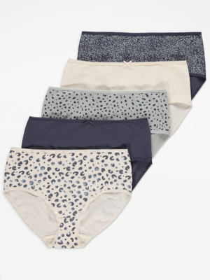 Assorted Neutral Leopard Print Midi Knickers 5 Pack Women at