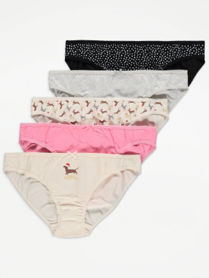 Assorted Dachshund Print Mini Knickers 5 Pack Women at ASDA