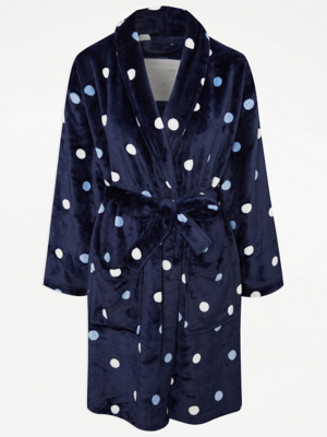 Navy Polka Dot Print Dressing Gown Sale & Offers at ASDA