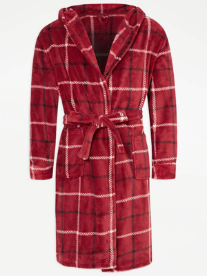 Burgundy Checked Dressing Gown Men at ASDA