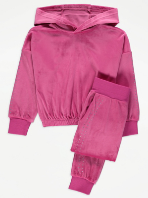 Pink Velour Gemstone Tracksuit Kids at ASDA