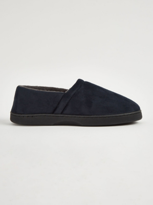 Navy Suede Effect Full Back Slippers Men at ASDA