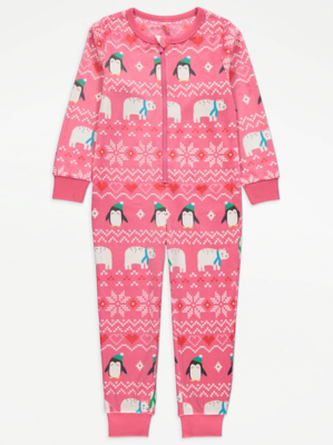 Pink Fairisle Fun Fleece Christmas Onesie Kids at ASDA