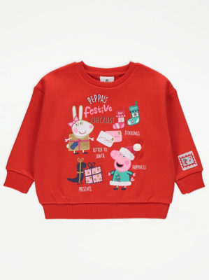 Peppa Pig Character Print Red Christmas Jumper Kids at ASDA