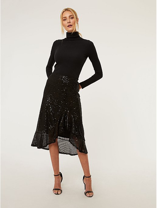 Black Sequin Midi Skirt | Sale & Offers | George at ASDA
