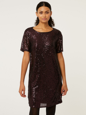 Burgundy Sequin Mini Dress Women at ASDA