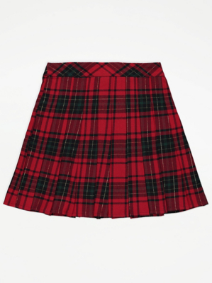 Red Checked Pleated Skirt Kids at ASDA