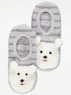 Grey Bear Print Striped Slipper Socks Women at ASDA