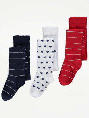 Navy Striped Tights 3 Pack Kids at ASDA