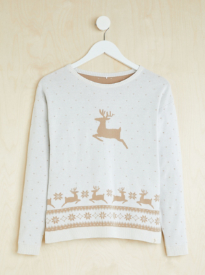 Billie Faiers Neutral Fairisle Reindeer Knitted Christmas Jumper | Sale ...