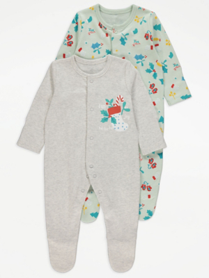 Assorted Christmas Sleepsuits 2 Pack Baby at ASDA