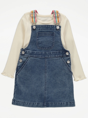 Rainbow Pinafore Denim Dress and Ribbed Top Kids at ASDA