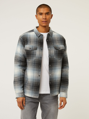Blue Checked Fleece Lined Shacket Men at ASDA