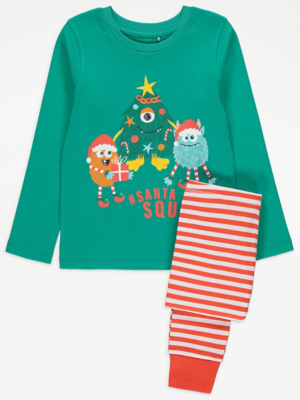 Green Monster Santa Squad Christmas Pyjamas Kids at ASDA