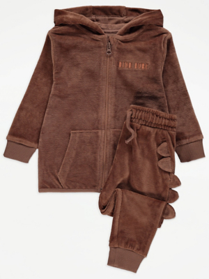 Brown Velour Dinosaur Spike Tracksuit Kids at ASDA