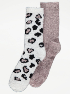 Pink Animal Cosy Ankle Socks 2 Pack Women at ASDA