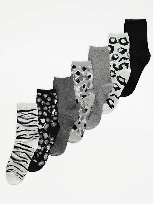 Assorted Animal Print Mono Ankle Socks 5 Pack | Women | George at ASDA