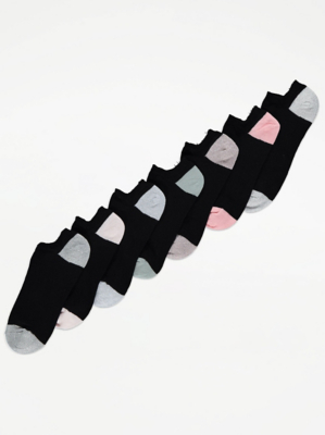 Black Contrast Lurex Trainer Liner Socks 7 Pack Women at ASDA