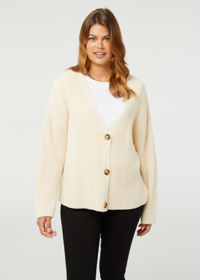 Cream Knitted Boyfriend Cardigan Women at ASDA