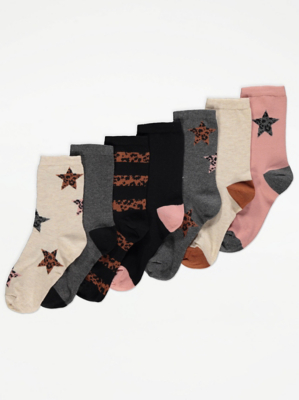 Neutral Animal Star Ankle Socks 7 Pack Women at ASDA