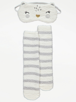 White Bear Eye Mask and Cosy Socks Gift Set Women at ASDA