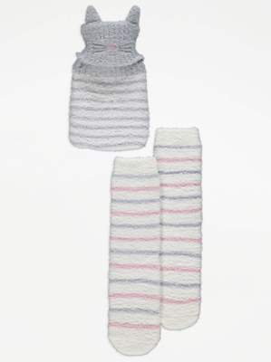 Grey Striped Cat Hot Water Bottle and Cosy Socks Gift Set Lingerie