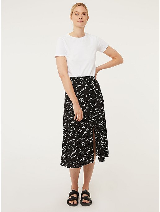 Black Floral Button Up Midi Skirt | Women | George at ASDA