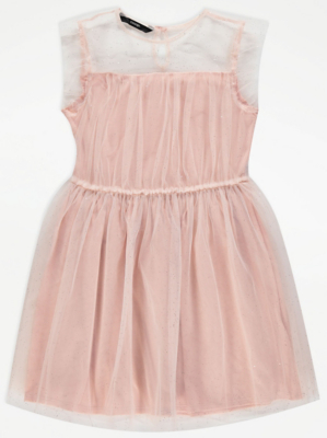 Pink Mesh Sparkle Dress Kids at ASDA