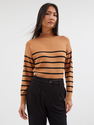 Brown Striped High Neck Jumper Women at ASDA